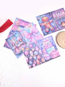 8 tờ/gói, Giấy họa tiết Giáng sinh đơn giản, Giấy nền họa tiết sáng tạo xây nhà ông già Noel, hươu và các họa tiết khác, Giấy mỏng manh dùng để trang trí vật dụng nhỏ hàng ngày, Trang trí sổ lưu niệm - Nhiều màu - Xem 5