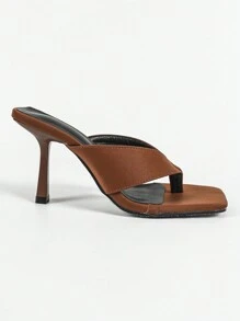 Women's High Heel Sandals Fashionable And Versatile Toe-joined Sandals, Women's Coffee Brown High-heeled Sandals
