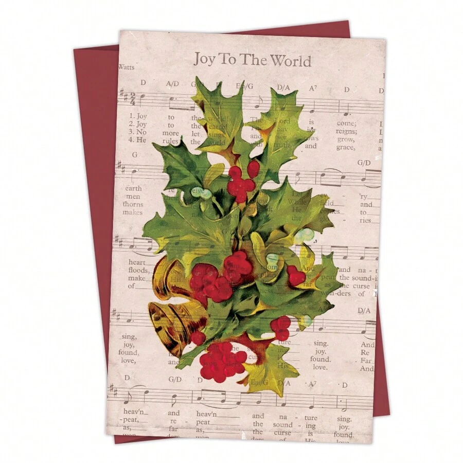 1 tấm thiệp chúc mừng Giáng sinh vui vẻ "Joy To The World" kèm phong bì, thiết kế bản nhạc, bên trong để trống, thiệp chúc mừng ngày lễ vui vẻ - Hoàn hảo cho bạn bè và gia đình - Nhiều màu - Xem 1