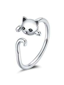 1pc Fashion Animal Shaped Cubic Zirconia Ring, Women's Valentine's Day Gift, Suitable For Wedding, Engagement, Anniversary, Party And Other Occasions - Silver - View 2