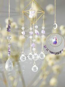 1 个带彩虹制作器的太阳捕捉棱镜，天然紫水晶汽车后视镜，能量石祝福挂饰，水晶捕梦网精美挂饰，植物防鸟挂饰，户外庭院装饰，客厅装饰节日礼物