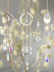 1 个带彩虹制作器的太阳捕捉棱镜，天然紫水晶汽车后视镜，能量石祝福挂饰，水晶捕梦网精美挂饰，植物防鸟挂饰，户外庭院装饰，客厅装饰节日礼物