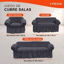 Protector Cubre Sala Stretch Fit Falda Bubble 3 Piezas - Gris Oscuro - Ver 2