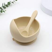 2pcs/Set Baby Silicone Feeding Utensils, Silicone Soft Spoon With Strong Suction Bowl - Multicolor - View 8