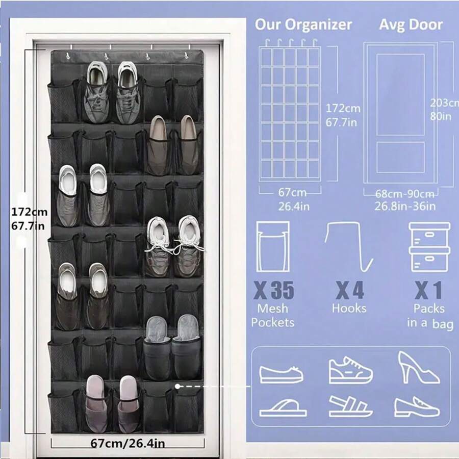 35 Pocket Door Shoe Storage Rack, Canvas Hanging Shoe Storage Bag