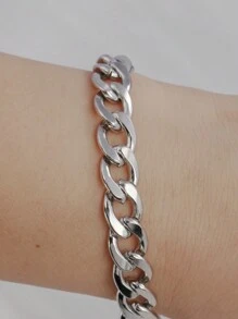 1 件不锈钢经典手链，男女通用简约时尚设计，适合男士和女士 - 銀色 - 查看 2