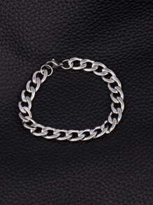 1 件不锈钢经典手链，男女通用简约时尚设计，适合男士和女士 - 銀色 - 查看 3