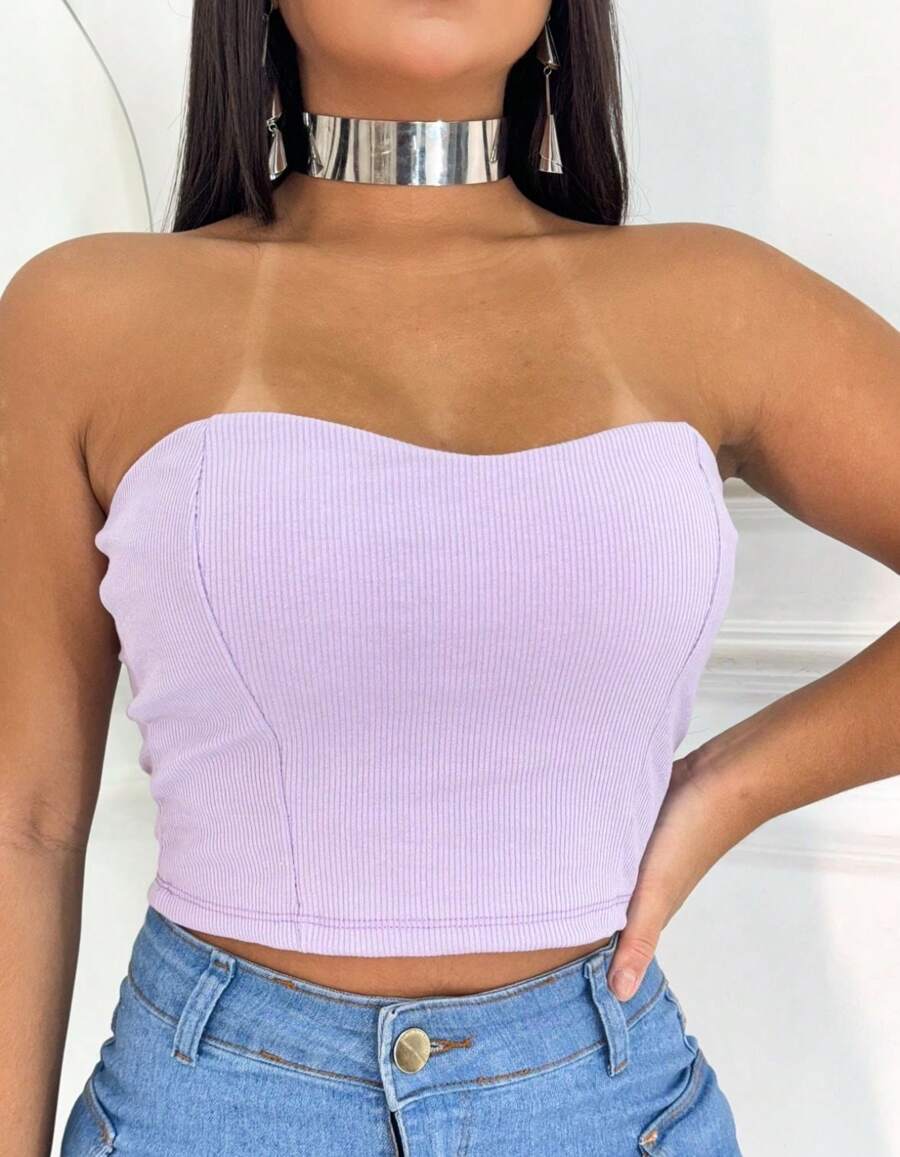 Bia Women's Strapless Crop Top - tử đinh hương - Xem 1
