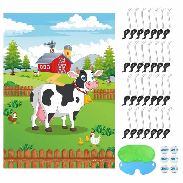 Fowecelt Pega la cola a la vaca, juegos de vaca con 28 colas de vaca para fiestas de cumpleaños de granja, artículos para fiestas con temática de vaca, decoraciones, regalo de cumpleaños, Navidad
