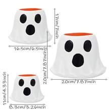 万圣节 2024 新款设计鬼花盆、鬼糖果碗装饰、户外花园糖果桶，3 种尺寸：大、中、小 - 白色 - 查看 6