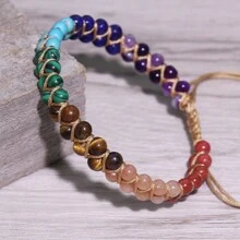 1pc Bohemian Style Handmade Natural Stone Chakra Anklet With 7 Layers And Adjustable Double Strands For Women - Multicolor - View 4