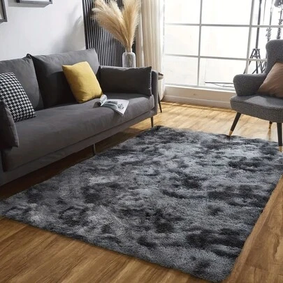 1 件装蓬松毛绒卧室客厅地毯，超柔软扎染绒面地垫，轻便长绒地毯，现代家居装饰