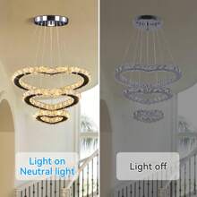 Winretro Modern Crystal 3 Heart Rings LED Chandelier Light Fixture Pendant Lighting Hanging Lamp For Living Room Dining Room Kitchen Bedroom (Heart Warm White Multicolor)