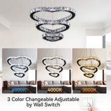Winretro Modern Crystal 3 Heart Rings LED Chandelier Light Fixture Pendant Lighting Hanging Lamp For Living Room Dining Room Kitchen Bedroom (Heart Warm White Multicolor)