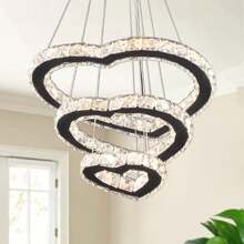 Winretro Modern Crystal 3 Heart Rings LED Chandelier Light Fixture Pendant Lighting Hanging Lamp For Living Room Dining Room Kitchen Bedroom (Heart Warm White Multicolor)