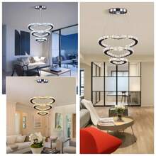 Winretro Modern Crystal 3 Heart Rings LED Chandelier Light Fixture Pendant Lighting Hanging Lamp For Living Room Dining Room Kitchen Bedroom (Heart Warm White Multicolor)