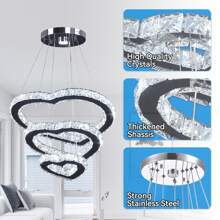 Winretro Modern Crystal 3 Heart Rings LED Chandelier Light Fixture Pendant Lighting Hanging Lamp For Living Room Dining Room Kitchen Bedroom (Heart Warm White Multicolor)