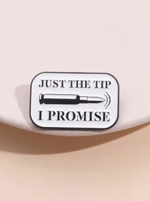 1 件简约英文文字子弹翻领别针，金属徽章胸针配件 - 白色 - 查看 5