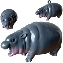 Moo Deng 装饰品 | Moo Deng 河马，弹跳猪侏儒河马雕像，河马树脂雕像，小雕像桌面雕像，便携式河马雕塑，适合书架、卧室最佳礼物 - 彩色 - 查看 2