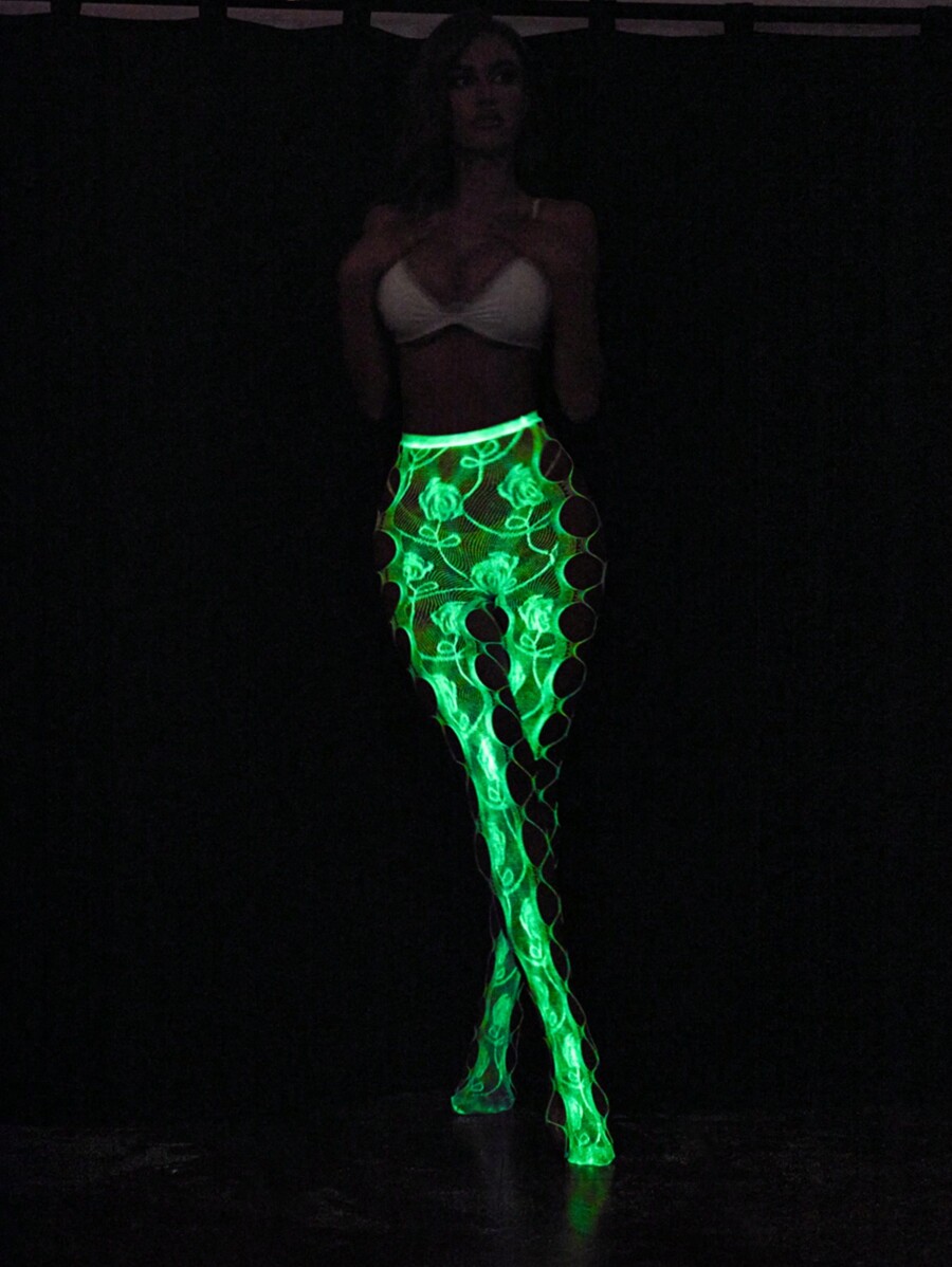 GlowInTheDark Cross Strap Stockings, Sexy SeeThrough