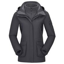 CAMEL CROWN Women's 3-In-1 Waterproof Windproof Ski Jacket With Fleece Lining, Suitable For Rainy/Snowy Outdoor Activities - Grey - View 3
