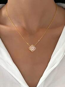 1pc Minimalist Cute Zirconia Four-Leaf Clover Necklace, 925 Sterling Silver Women's Exquisite Necklace, High-End Jewelry Gift, Party Gift, Birthday Gift, Dating Essential - Four Leaf Clover Necklace - View 5