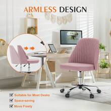 Small Office Chair No Arms,Small Desk Chairs With Wheels,Comfy Office Chair,Height Adjustable Office Desk Chair, Swivel Modern Cotton Linen Vanity Chair,Rolling Task Chair, Pink - 粉色 - 查看 5
