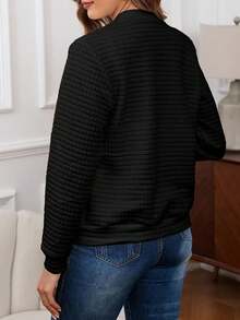 Áo khoác tay dài họa tiết lưới nhỏ màu trơn cỡ lớn thời trang dành cho nữ mới về, thu/đông - màu đen - Xem 4