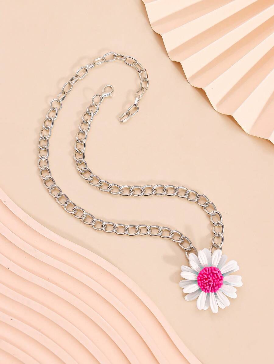 1 件女式可爱雏菊金属吊坠项链 - 彩色 - 查看 1