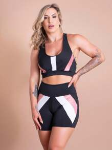 Fitness Set Short Shorts High Waist Detail And Swim Top Gym Fashion Workout F7 NEW STYLE - 淺粉色 - 查看 2