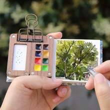 Mini Paint Box Outdoor Sketching Portable Paint Dispenser Box 8 Compartments Walnut Paint Box Handmade Magnetic Portable Paint Box For Nail Art - 核桃 - 查看 1