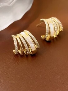 1 par de pendientes geométricos con forma de garra con diamantes microincustrados brillantes, pendientes elegantes para mujeres