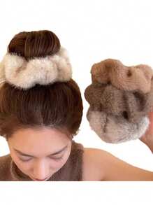 1 Stück eleganter einfarbiger, lässiger Polyester-Kunstpelz Scrunchie, Premium 2024 Herbst/Winter Vintage Retro Haargummi Accessoire, geeignet als Geschenk für Familie und Freunde an Feiertagen, toll für Fotos, Reisen, zum Warmhalten