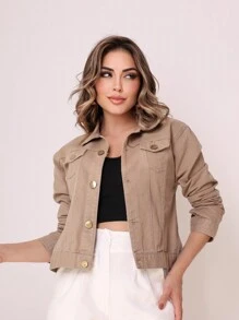 Women's Fashion Denim Jacket 100% Pure Cotton, The Fabric Has No Elasticity - 米色 - 查看 2