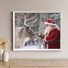 1 tấm vải canvas không khung treo tường - In hình hươu và ông già Noel - Trang trí Giáng sinh, Thích hợp cho gia đình, văn phòng, quán bar, quán cà phê, trang trí tiệc đơn - Nghệ thuật treo tường phòng theo mùa, Tác phẩm nghệ thuật ngày lễ hội - Nhiều màu - Xem 4
