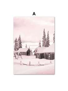 1PC Pink Christmas Winter Snow Santa Chalet Wall Art Canvas Painting Nordic Posters And Prints Wall Pictures For Bedroom Home Decor No Frame Christmas Decorations Room Decor - Multicolor - View 24