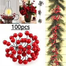 100 件人造树莓用于节日装饰，适用于情人节、复活节、圣诞节、新年、春节，模拟石榴花装饰品用于家庭、婚礼派对装饰 - 紅色 - 查看 5