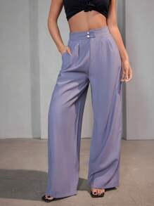 FASHION MO FEMININE - AS1320 Tailored Pants, High Waist, With Side Pockets, Button Closure, Bell Bottom, Flare, Wide Leg, Elegant, Formal, Modern, Fits Super Well, Delicate, Formal, National Shipping - 灰色 - 查看 5