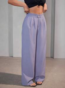 FASHION MO FEMININE - AS1320 Tailored Pants, High Waist, With Side Pockets, Button Closure, Bell Bottom, Flare, Wide Leg, Elegant, Formal, Modern, Fits Super Well, Delicate, Formal, National Shipping - 灰色 - 查看 3