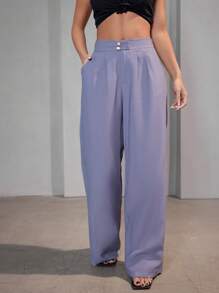 FASHION MO FEMININE - AS1320 Tailored Pants, High Waist, With Side Pockets, Button Closure, Bell Bottom, Flare, Wide Leg, Elegant, Formal, Modern, Fits Super Well, Delicate, Formal, National Shipping - 灰色 - 查看 4