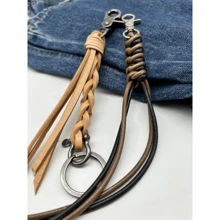 Handmade Braided Rope & Handwoven Leather Design Pendant Decoration Personality Youth For Pants Or Bag Accessories Leather Car Keychain, Universal Accessory Key Fob Keychain Fashion Hip Hop Accessories - natural - View 5