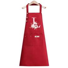 1pc Letter Series Red Base Colorful Letters & Holographic Flower Pattern Cute Heart Printed Apron, Perfect For Parties And Weddings, Made Of Peach Skin Fabric,Kitchen,Bathroom,Home,Household Suppliers-Unique Name Initials Meaning Style - Pink Flowers - View 15