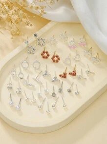 40 件/套心形、蝴蝶结和雪花水钻耳钉，甜美多款耳环套装，适合女士，日常佩戴情人节、妈妈、母亲、母亲节、礼物 - 彩色 - 查看 3