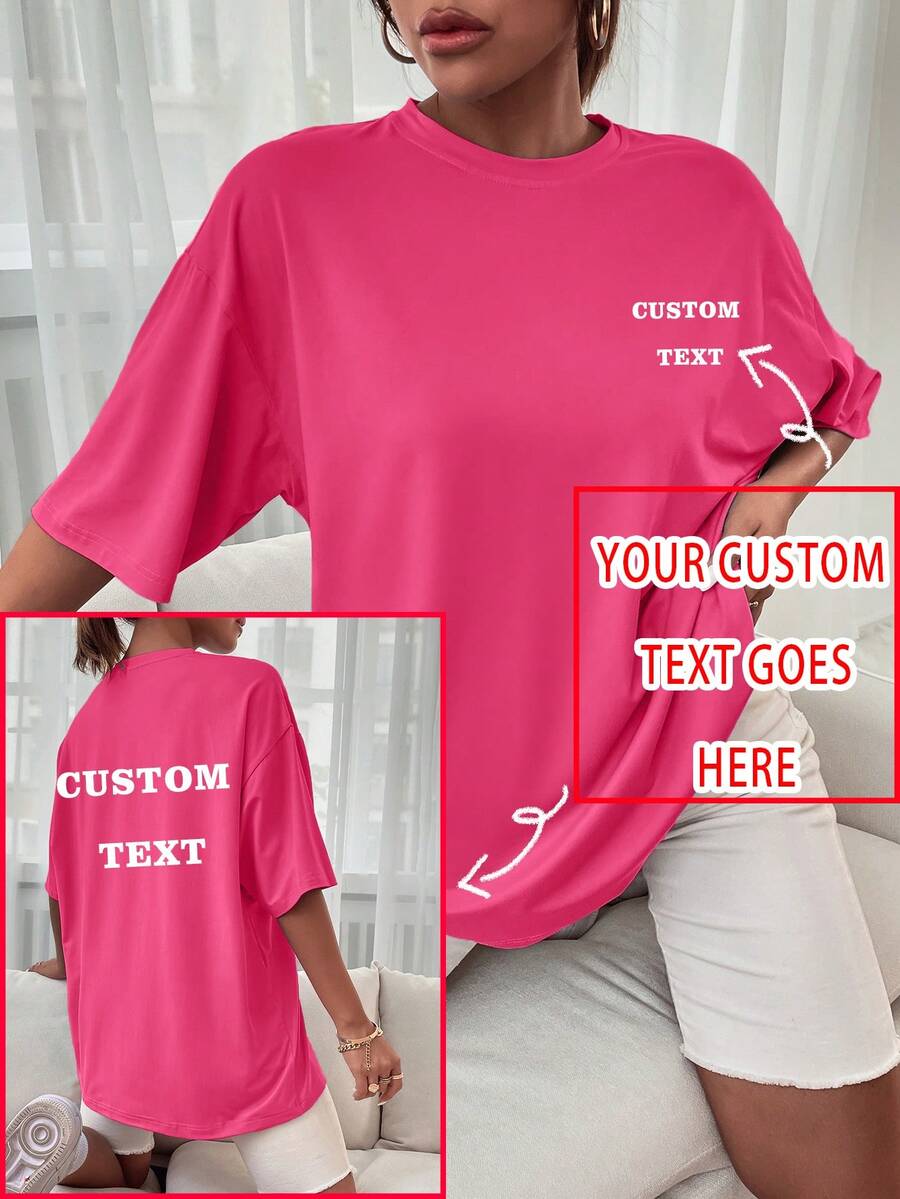圣诞节、感恩节定制礼物、个性化女士 T 恤 - 添加您自己的文字/图像（口号/姓名/徽章/公司徽标/家庭照片/自拍）来设计您自己的定制印花 T 恤、周年纪念礼物、情人节、圣诞节、感恩节、新年图案、婴儿/情侣/家庭/宠物照片、定制 T 恤 - 玫紅色 - 查看 1