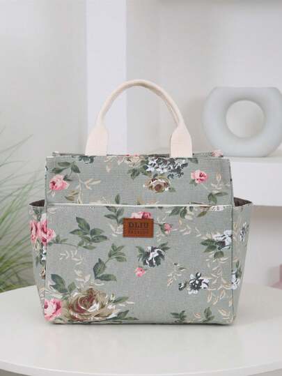 Nouveau sac à main en canevas épaisse grande capacité, sac isotherme en feuille d'aluminium pour boîte-repas, sac bento, fermeture à glissière semi-fermée, sac de rangement multipoches pour maman pour l'extérieur