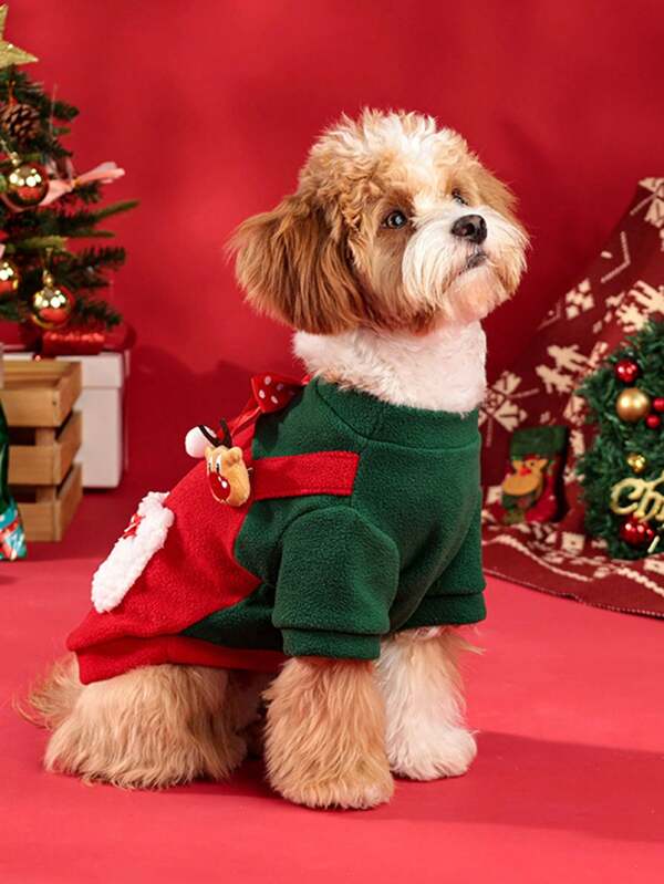 1pc Pet Autumn And Winter Christmas Clothing Cats And Dogs Clothing Thick And Fluffy Christmas Hoodie