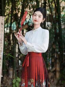 Spring Simple Vintage Chinese Style Embroidery Modern Improved For Chinese Wedding, Chinese New Year, Daily, Street, Commuting, Home And Other Occasions To Wear Hanfu Tops - White - View 4