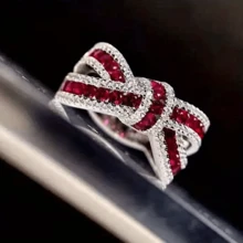 优雅的承诺戒指别致的蝴蝶结设计镀银镶闪亮宝石订婚结婚戒指晚会装饰礼物送给她