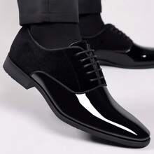 Zapatos Oxford para hombres, con alto brillo, de corte bajo y puntera cuadrada, cordones, zapatos formales de traje y esmoquin para usar en situaciones de negocios y casual, regalo del Día de San Valentín