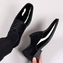 Zapatos Oxford para hombres, con alto brillo, de corte bajo y puntera cuadrada, cordones, zapatos formales de traje y esmoquin para usar en situaciones de negocios y casual, regalo del Día de San Valentín